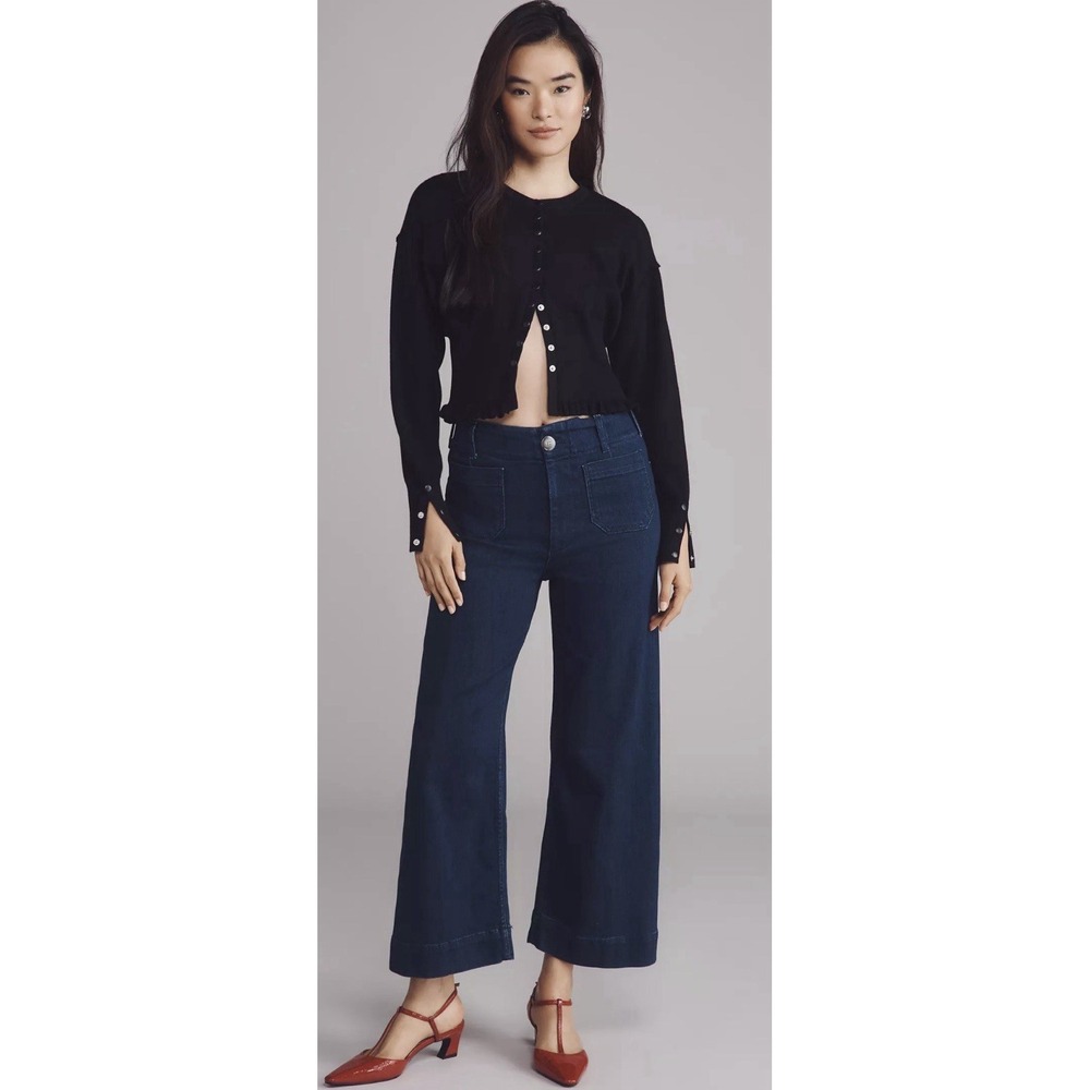 Anthropologie Dark Indigo Wide-Leg Cropped Jeans